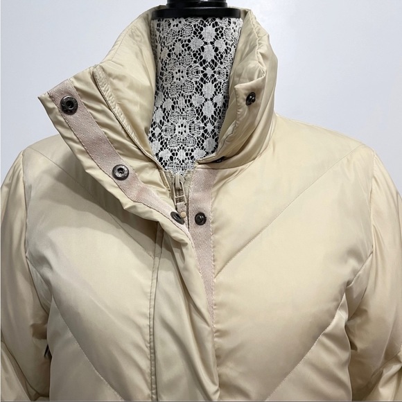 Jacob Cream Chevron Quilted Down Filled Long Puffer Coat Size S - Picture 9 of 14